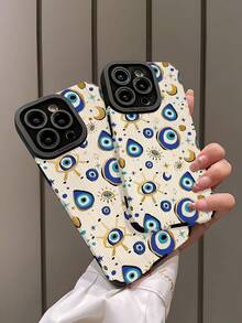 1个极简主义个性化手绘恶魔眼全印花竖条纹仿皮软保护手机壳，适合作为礼物送给朋友和爱人，兼容苹果 17/17AIR/17PRO/17PROMAX - 彩色 - 查看 4