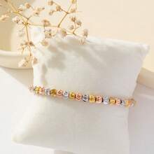 1pc Luxury Gold-Tone Mixed Beaded Adjustable Drawstring Bracelet, Versatile Plated Round Bead Chain Charm Bracelet - Three Colors - View 2