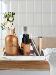 2pcs Set Bathroom Tray Marble Plate, Made Of Silicone With White Marble Pattern, For Bathroom, Bathtub, Kitchen Sink And Bathroom Silicone Tray Back To School - Multicolor - View 6