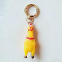 1 pieza Llavero de pollito chillón, llavero de goma personalizado con broma divertida y novedad, llavero de estrés con diseño de pollito de dibujos animados, accesorio para llaves de coche, billetera, mochila y bolso - Multicolor - Ver 5