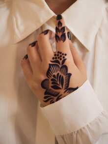 Hana Hand-Drawn Hollow Floral Tattoo Stencil - Sexy Floral Pattern, Suitable For Hands, DIY Painting, Ink, Reusable Mandala Design Template Sticker, Suitable For Women Body Party Makeup - Black - View 3