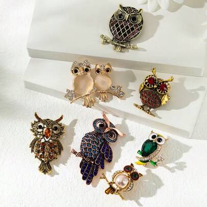 新款合金胸针，优雅猫猫头鹰造型，女士专属
