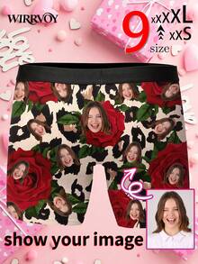 1 buc. Boxer personalizat pentru bărbați, lenjerie intimă personalizată cu imprimeu foto și design cu trandafir roșu și leopard, boxer personalizați exclusivi pentru soț, boxer personalizați cu expresie amuzantă, îndrăzneți, romantici, distractivi, confortabili, unici, cadou ideal de Ziua Îndrăgostiților, aniversare, ziua de naștere, nuntă pentru iubit, soț, el, perfecți pentru bărbații pasionați de fitness (9 mărimi disponibile: XXS-XXXL) - Negru - Vizualizare 2