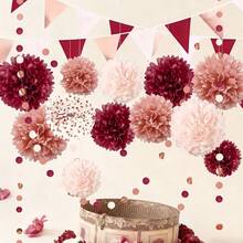 Bộ trang trí vòng hoa nhung màu đỏ tía và vàng hồng gồm 1/13/14 món, thích hợp cho Ngày Valentine, Lễ đính hôn, Đám cưới, Tiệc cô dâu, Trang trí sinh nhật màu đỏ tía. - Màu Đỏ Sâu - Xem 8