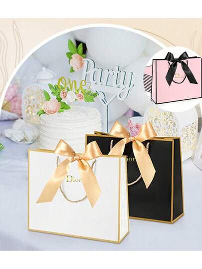 M.Dior 1 Túi Quà Tặng Giấy Dày Sang Trọng Có Tay Cầm Thắt Nơ, Túi Quà Tặng Cầm Tay Trang Trí Nơ Ruy Băng Cao Cấp, Túi Mua Sắm Thời Trang, Thích Hợp Cho Quần Áo, Phụ Kiện, Trang Sức, Quà Tặng Tiệc, Đám Cưới, Sinh Nhật, Ngày Lễ Tình Nhân, Ngày của Mẹ, Giáng Sinh, Tiệc Mừng Em Bé, Tiệc Cô Dâu, Trưng Bày Bán Lẻ