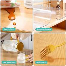 34x72 Inch Clear Plastic Pad Table Protector Cover Dining Room Tablecloth Office Desk Mat Easy Clean Heat Resistant Protection Glass Wood Tabletop Office Writing Desk Kitchen Coffee Table - 15 mm transparente - Ver 3