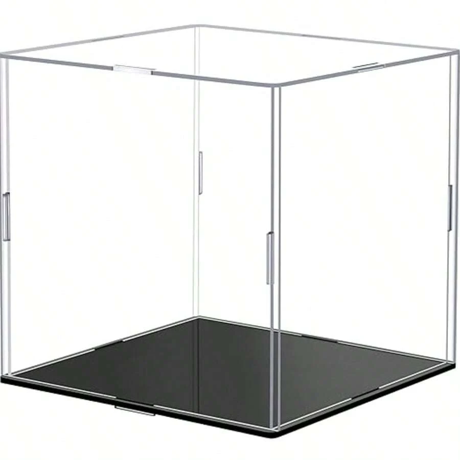 收藏品展示盒，组装式透明亚克力盒，玻璃盒替代品，用于展示手办、家居收纳和玩具整理 - 黑色 - 查看 1