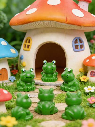 16pcs Mini Resin Frog Figurines, Small Green Frog Sculptures, Cute DIY Bonsai Frog Statues, Landscape Craft Charming Resin Garden Decor, Suitable For Handicrafts, Garden Shed Decoration, Miniature Home Decor