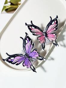 2个彩色蝴蝶大号发爪，女士时尚马尾发爪，春夏街头风配饰，沙滩发夹，度假发夹 - 彩色 - 查看 3