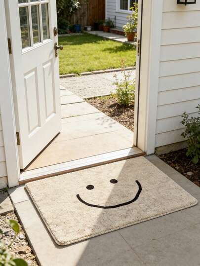 1 件装笑脸图案长方形地毯 - 门垫，室内/室外迎宾垫，防滑入口地毯，适用于客厅、卧室、门厅、花园和家居装饰，可机洗