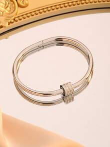 1pc Waist-Shaped Rhinestone Titanium Steel Rose Gold Minimalist Inlaid Crystal Non-Fading Bracelet For Women - Diamond-encrusted Bracelet - View 4