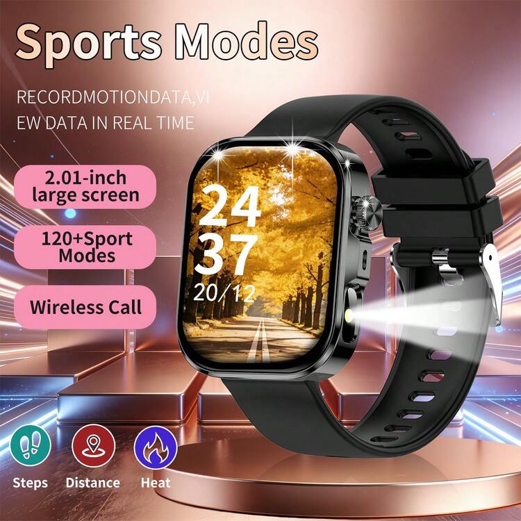 Reloj inteligente unisex con luz lateral-linterna, conteo de pasos, seguimiento de calorías, múltiples modos deportivos, control de música, cámara remota, llamadas inalámbricas, esfera personalizable, recordatorio de notificaciones, alarma, visualización del clima, carga USB, reloj inteligente multifuncional - Añade 1