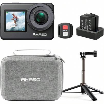 AKASO Brave 7 (Versión para MX) Cámara de Acción 4K 20MP WiFi Doble Pantalla Táctil Control de Voz Cámara Deportiva EIS 2.0 IPX8 Camara Acuatica Sumergible con Control Remoto 2 Baterías Cámara de Vlog UBW1