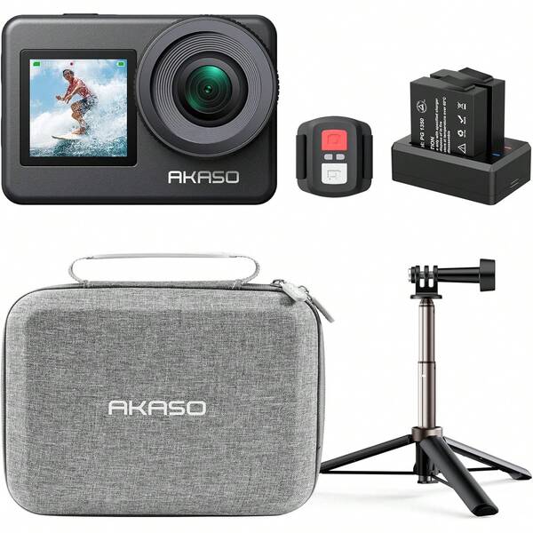 AKASO Brave 7 (Versión para MX) Cámara de Acción 4K 20MP WiFi Doble Pantalla Táctil Control de Voz Cámara Deportiva EIS 2.0 IPX8 Camara Acuatica Sumergible con Control Remoto 2 Baterías Cámara de Vlog UBW1