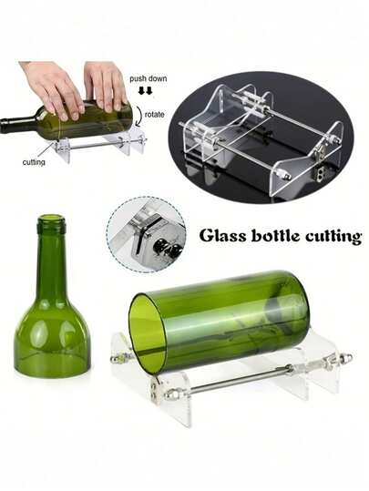 Glass Bottle Cutting Tool Set, Multi-Functional Metal Tools Suitable For Curved, Round And Bottle Neck Crafts, DIY Project Accessories Include Glass Drill Bits, Sandpaper, Gloves, Cleaning Supplies