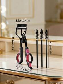 CIMACA 睫毛夹和睫毛膏刷套装（包含3支刷子），硅胶垫和符合人体工程学的手柄化妆工具，不锈钢睫毛夹配有柔软的硅胶垫，适合日常和旅行化妆 - 黑色 - 查看 6