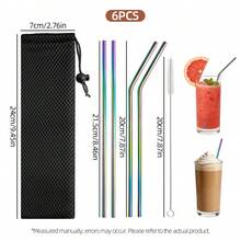 6er Edelstahl Strohhalm Set, enthält 4 Metallstrohhalme, 1 Reinigungsbürste und 1 Aufbewahrungstasche, Kombination aus geraden und gebogenen Strohhalmen, geeignet für Kaffee, Milchtee und andere Getränke, perfekt für Outdoor-Nutzung/Camping/Picknick/Hochzeit/Geburtstagsfeier/Muttertag - Übersicht 9