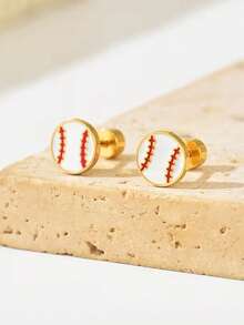 1 Pair Men's Stainless Steel Sports Series Earrings, Fashionable Minimalist Design Basketball, Football, Volleyball, Baseball - Ball-shaped Earrings - View 7