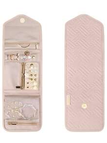 1个女士旅行首饰收纳盒，可折叠小巧首饰卷，适用于旅行收纳戒指、项链、耳环、手镯，迷你款，柔粉色（不含首饰） - 粉色 - 查看 10