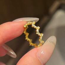 1枚带闪亮装饰的纹理叶子设计戒指 - 金色 - 查看 6