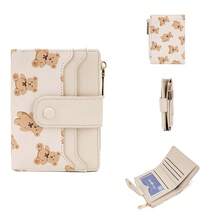 Original Bear Print Women's Wallet, Fashionable Japanese Style Short Wallet, Multi-Card Slots Zipper Coin Purse, Convenient Card Holder Clutch - Multicolor - View 17