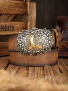 1 chiếc thắt lưng unisex kiểu cao bồi miền Tây Bohemian, khóa kim loại dập nổi chữ, màu nâu da PU cổ điển, thích hợp cho trang phục thường ngày và các sự kiện. - Lạc đà - Xem 32