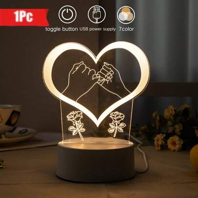 1pc 3D Creative Romantic Heart-Shaped Holding Roses LED Night Light, USB Powered 3 Color Modes - Suitable For Home Bedroom, Study, Nightlight, Dining Room, Cafe, Bar Decor, Atmosphere Lamp, Best Gift For Girlfriend