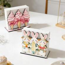 1/4pcs Summer Ocean Theme Wooden Napkin Holder, Freestanding Paper Towel Dispenser With Dolphin, Seashell, Ice Cream Pattern, Suitable For Dining Table, Bathroom, Kitchen, Desk Decor - Multicolor - View 4