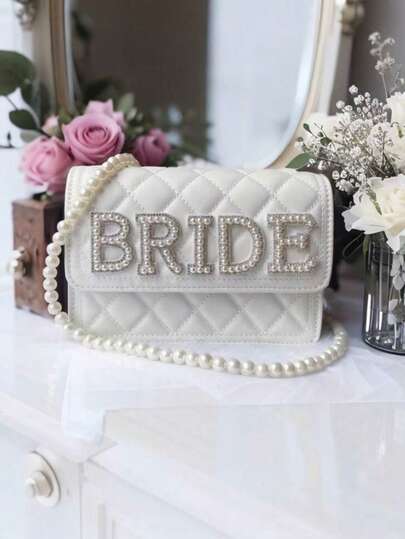 1pc Women's Bride Shoulder Bag - Elegant Pearl Rhinestone Design, White Polyester With Buckle Closure - Wedding Party, Bride To Be,Bride,Wedding,Hen Party,Hen Party Supplies,Bachelorette Party,Wedding Decor,Wedding Accessories,Bridal Shower,Party Supplies,Bridesmaid Gift,Wedding Favours For Guest Wedding Supplies Honeymoon Travel | Hand Wash Or Dry Clean | Ins Style Matching Clothes