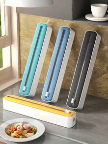 Multi-Functional Kitchen Cling Wrap Cutter, Can Cut Plastic Film, Sharp Blade Can Cut Aluminum Foil, Comes With Non-Slip Storage Box, Can Be Fixed On Desk And Wall - Multicolor - View 4