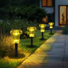 Luces solares de pascua para exteriores 4 unidades luces solares LED amarillas para hongos al aire última intervensión impermeables para decoración solar para patio día de San Valentín Halloween - Paquete de 4 dorados - Ver 7