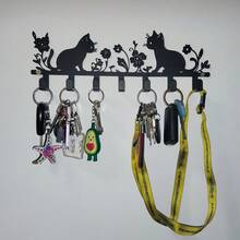 CIF BUY 1个可爱猫咪花朵造型金属钥匙挂钩，时尚珐琅表面，安装简便，装饰性钥匙架，适用于客厅、浴室、衣柜收纳。适合现代家居装饰、卧室、浴室装饰。 - 黑色 - 查看 10