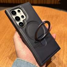 Ốp điện thoại da PU cao cấp dành cho doanh nhân, tương thích với Samsung Galaxy S26 Ultra, S25 Ultra, S24 Ultra và 17 Promax, chân đế gập ẩn nam châm mạnh mẽ, hỗ trợ sạc không dây, bảo vệ toàn thân chống sốc. - màu đen - Xem 3