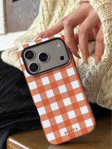 1pc Orange Checkerboard Design Phone 17 Pro Max Case, Suitable For Phone 16 Pro Max, 15 Pro Max, 14 Pro Max, Korean Stylish And Interesting Phone Case, Compatible With 11/12/13/14/15/16 Pro Max Plus, Elegant Design Suitable For Both Men And Women, Ideal Gift For Christmas, Valentine's Day, Easter, Wedding Season And Birthday For Girlfriend - Multicolor - View 6