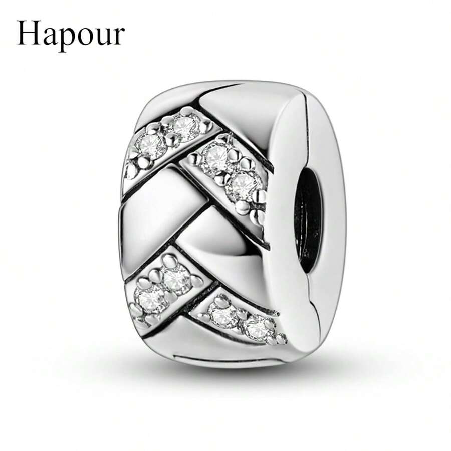 925 Silver Shiny Woven Design Bead Clasp Charm Bead Fits Original Bracelet Necklace Fine DIY Jewelry Gift For Family - AKSC199 - View 1