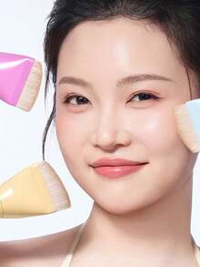 Extra Large Makeup Brush, Curved Foundation Brush, Cute Half-Arc Shape Non-Absorbing Powder Liquid Foundation Brush, Suitable For Beginners, Makeup Artists, Gifts, Dates, Weddings, Christmas, Halloween, Thanksgiving, Graduation, Birthday, Holidays, Y2K, Fashionable Women, Cosmetic Brands, Beauty Parties, Beach, Travel, Camping, Campus, Celebrations, Decorative Gifts, Rose Girl Cosplay, Premium Makeup Ambiance - 黃色 - 查看 2