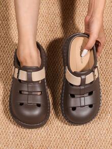 Dép lê nữ kiểu dáng thường ngày có khóa cài, dép xỏ ngón kiểu punk khoét rỗng, dép đế dày chống trơn trượt, dép bít mũi mùa hè. - màu nâu - Xem 5