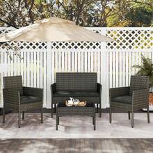 4 Pieces Outdoor Patio Conversation Set, PE Rattan Wicker Sofa Set With Soft Cushion And Tempered Glass Table - Grey - View 2