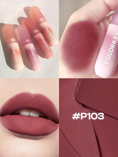 COLORKEY Teinte à lèvres en mousse de velours, rouge à lèvres mat crémeux, tons riches profonds et fini mat lumineux, nourrissant longue tenue, réduit la sécheresse des lèvres, maquillage de marque cosmétique, convient aux femmes et aux filles au printemps/été, parfait pour le style de mode rétro Y2K, style de maquillage des années 90, cadeau d'anniversaire/fête des mères, maquillage de fête, meilleures couleurs
