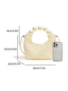 Ins Advanced French Ladies Hand-Woven Fairy Temperament Beaded Pearls Portable Slung Fashion New, Send Girlfriends, Send Girlfriends, Parties, Are Applicable. - Beige - View 2