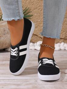女士时尚滑板鞋，白色运动鞋，豹纹撞色鞋带，低帮厚底休闲户外运动鞋 - 黑色 - 查看 7
