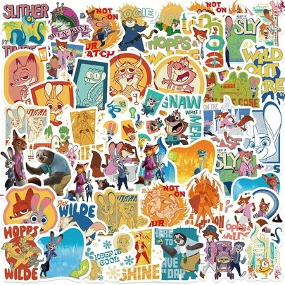  50pcs Disney Zootopia Judy And Nick Animal Themed Stickers, Waterproof Stickers Suitable For Books, Diaries, Phone Cases, Laptops, Tablets, Water Bottles, Also Great For Party Decorations, Gifts And Rewards