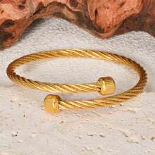 18k Gold Twisted Cable Cuff Bracelet For Women, Minimalist Adjustable Open Bangle, Jewelry Gift - Gold - View 1
