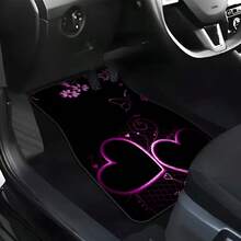 4pcs Heart And Butterfly Pattern Premium Floor Mats, Easy-To-Clean Interior Accessories, Suitable For Front And Rear Seats, All-Season Use, Fashionable And Durable, Perfect Gift - Multicolor - View 4