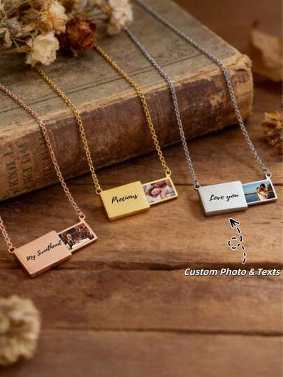 Customized Rectangular Photo Engraved Necklace - Stainless Steel Women's Necklace With Customized Portrait - Minimalist Memorial Photo Necklace - Customized Gift - Necklace For Mom - Personalized Gift - Gift For Girlfriend - Minimalist Necklace - Birthday Gift - Memorial Gift - Customized Rectangular Engraved Photo Necklace - Personalized Christmas Family Custom Gift