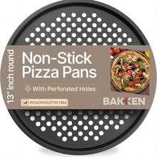 Non-Stick Pizza Pan With Holes - 13-Inch Perforated Pizza Crisper Carbon Steel Pizza Pan - 1 Round Pizza Trays - Black - View 1