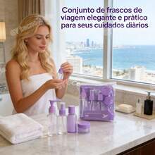 Kit With 9 Travel Bottles - Shampoo, Cream, Soap And Personal Care Items - Purple - View 2