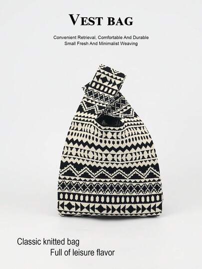 1pc Foldable Cute Resin Hollow Breathable Contrast Color Knitted Handbag Wristlet, Suitable For Vacation, Photo Shooting, School For Girls