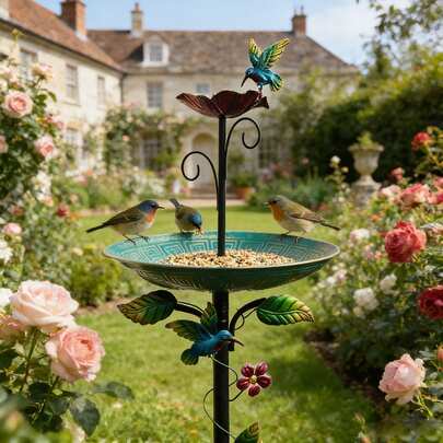 1pc 61inch/155cm Height Outdoor Iron Bird Bath, Large Bird Bathing Bowl, Family Birdwatching Feeder, Mother's Day Garden Gift For Mom & Elders