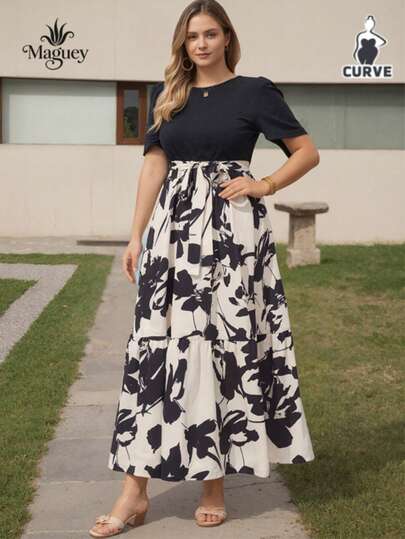 Vestidos Curvy de Talla Grande Largo de Verano Curve Elegante, con Estampado Floral